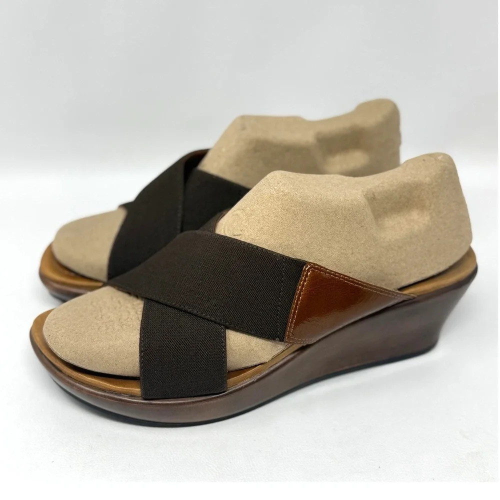 Dansko Ava Criss Cross Straps Slide Wedge Dark Brown 40 9.5 Preppy Tailored Chic